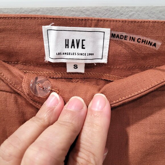 Womens HAVE Rust Brown Slim Fit Cotton-Blend Casual Office Pants Size S - Picture 4 of 12